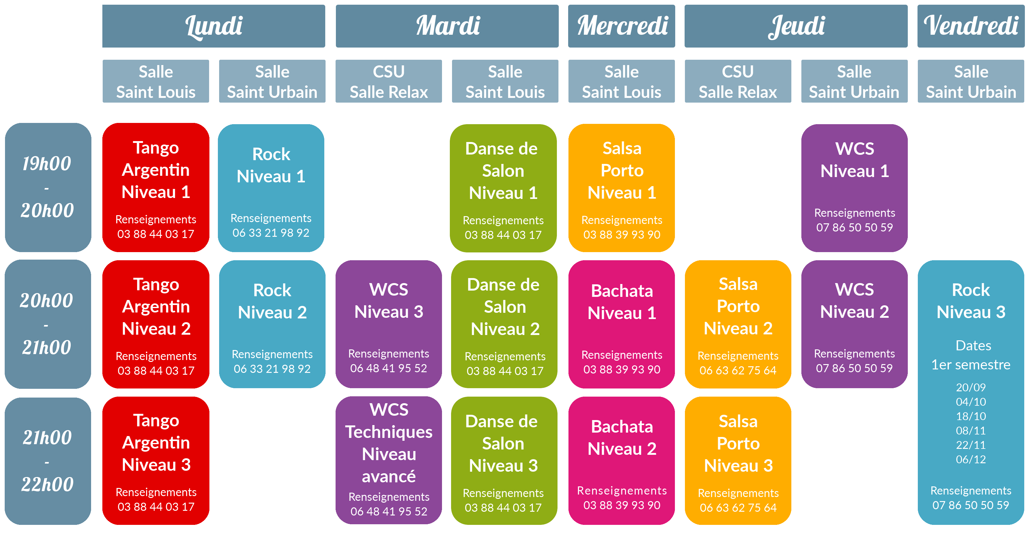 Le planning des cours 2024-2025